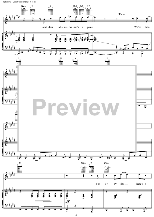 China Grove" Sheet Music by The Doobie Brothers for Piano/Vocal/Chords