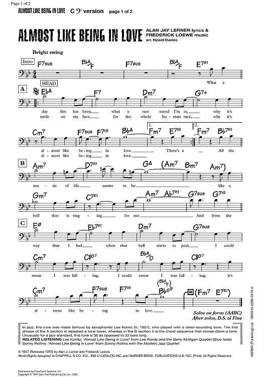 Almost Like Being in Love - C Instruments Almost Like Being in Love - C Instruments