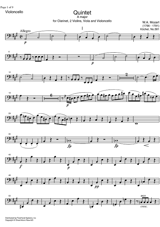 Quintet A Major KV581 - Cello
