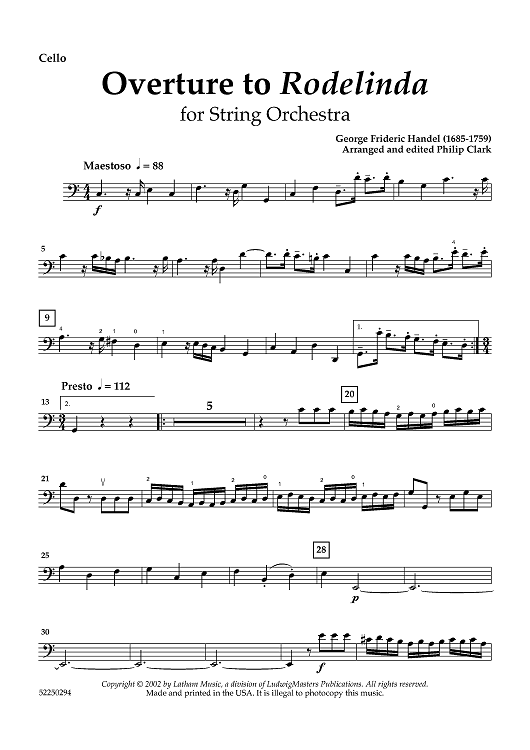 Overture to Rodelinda - Cello