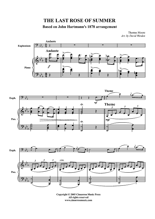 The Last Rose of Summer - Piano Score