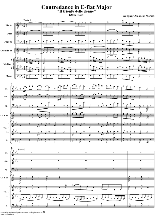 Contredance in E-flat Major, "Il trionfo delle donne", K605a (K607) - Full Score