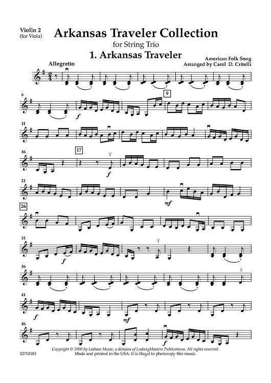 Arkansas Traveler Collection - for String Trio - Violin 2 (for Viola)