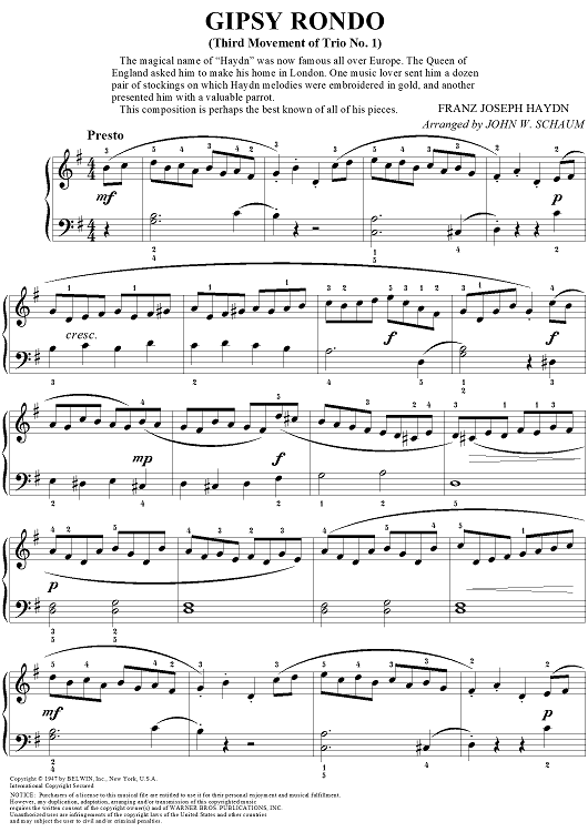 Gipsy Rondo (Third Movement of Trio No. 1)