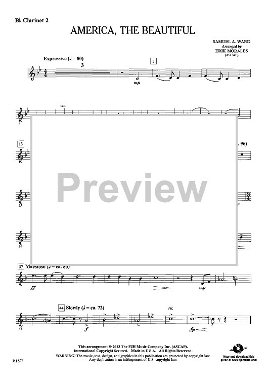 America, the Beautiful - Bb Clarinet 2