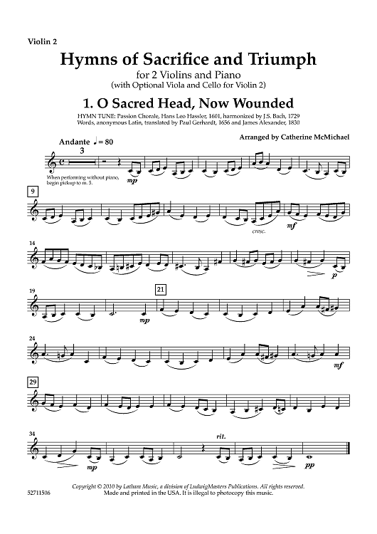Hymns of Sacrifice and Triumph for 2 Violins and Piano - Violin 2