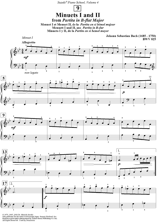 Minuets I and II - from Partita in Bb Major, BWV 825