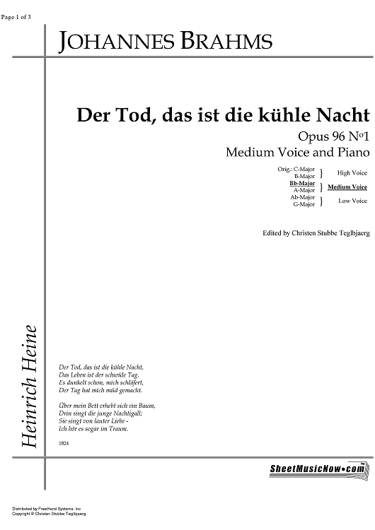 Der Tod, das ist die kühle Nacht Op.96 No. 1
