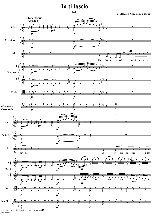 "Ombra felice", recitative and "Io ti lascio", aria, K255 - Full Score