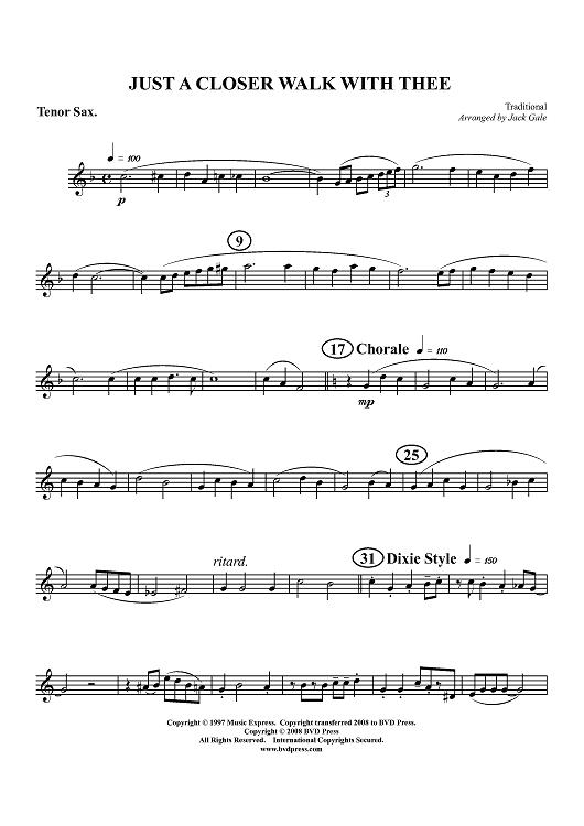 Just a Closer Walk With Thee - Tenor Sax
