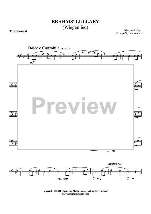 Brahms' Lullaby (Wiegenlied) - Trombone 4
