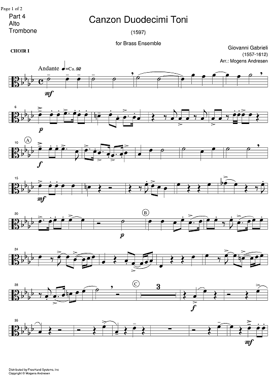 Canzon Duodecimi Toni - Alto Trombone