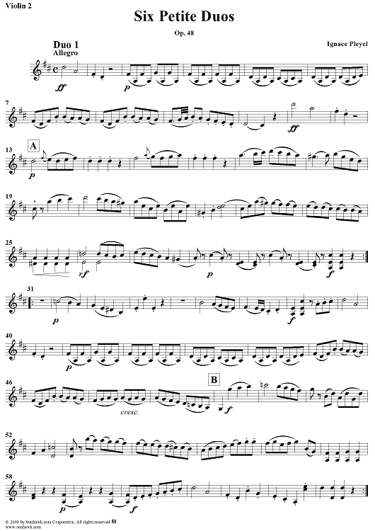 Six Petite Duos, Op. 48 - Violin 2