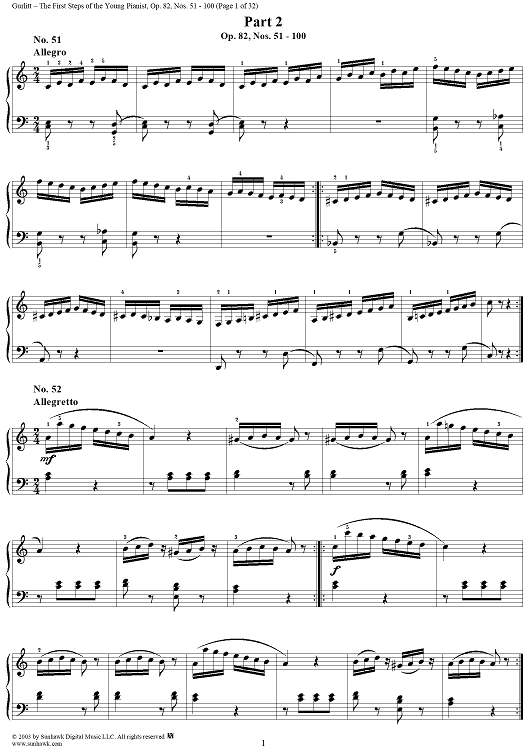 The First Steps of the Young Pianist, Op. 82, Part 2, Nos. 51 - 100