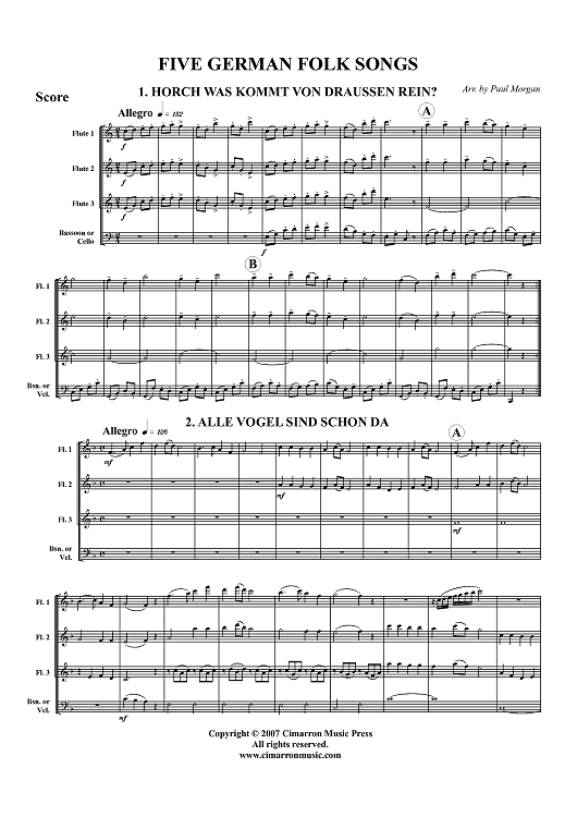 Five German Folk Songs - Score
