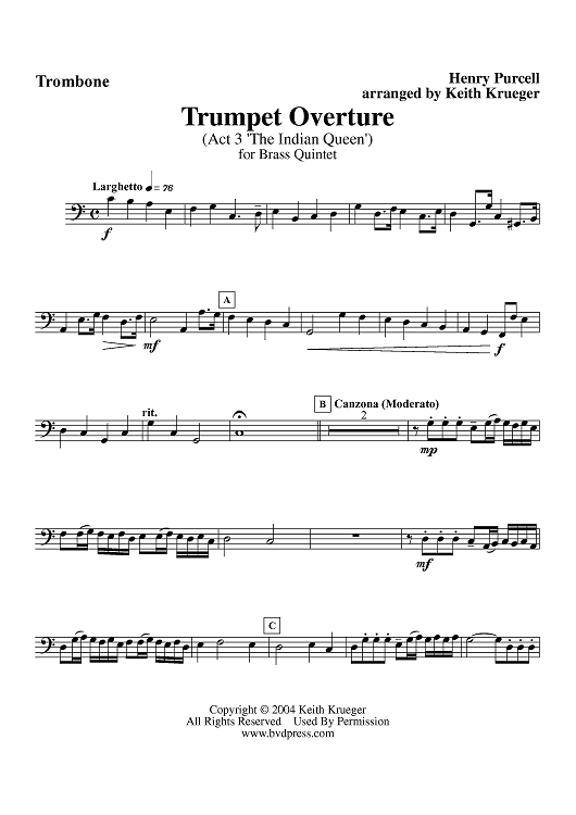 Trumpet Overture from "The Indian Queen," Act 3 - Trombone