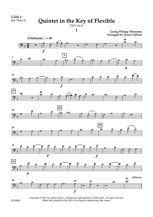 Quintet in the Key of Flexible (TWV 44:11) - Cello 1 (for Viola 2)