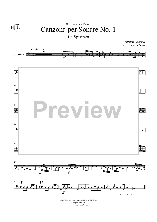 Canzona per Sonare No. 1 - La Spiritata - Trombone 3
