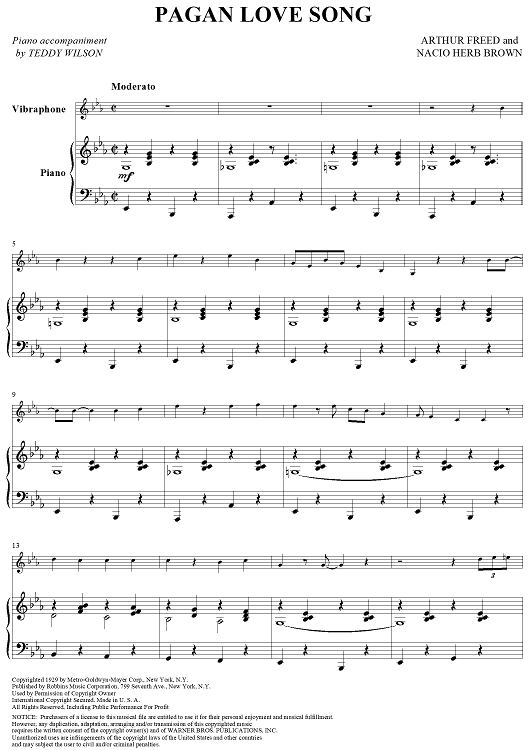 Pagan Love Song - Piano Score