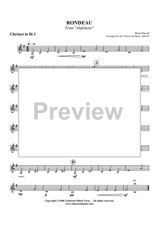 Rondeau from "Adbelazar" - Clarinet 3 in B-flat