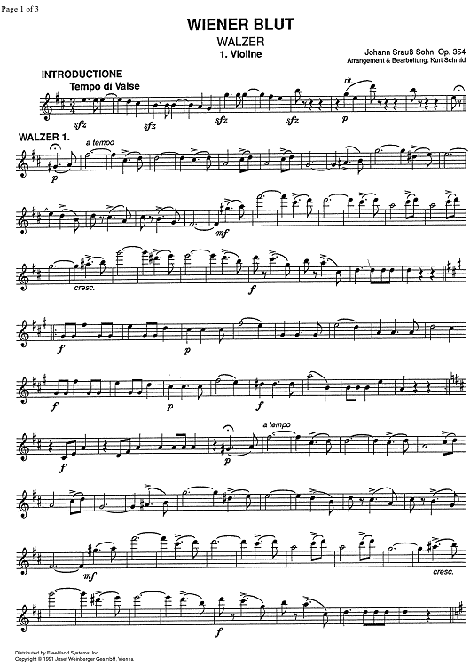 Wiener Blut, Walzer Op.354 - Violin 1