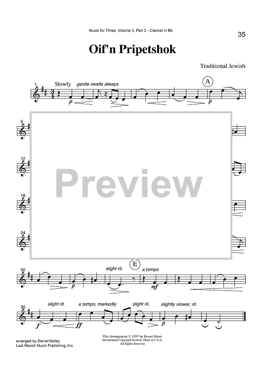 Oif'n Pripetshok - Part 2 Clarinet in Bb