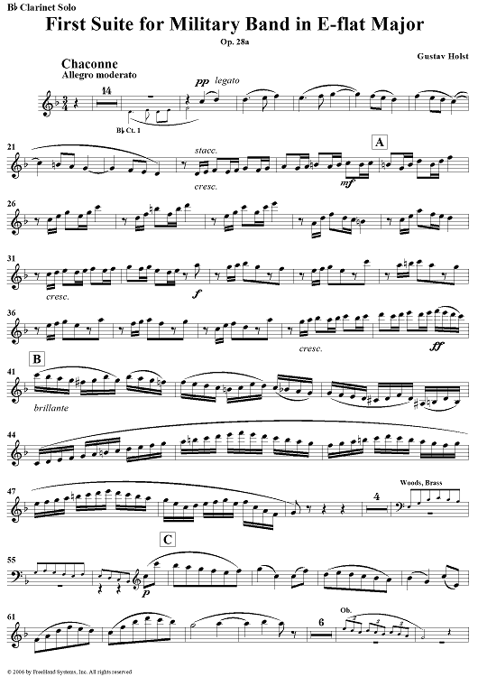 First Suite in E-flat, Op. 28a - Clarinet in B-flat