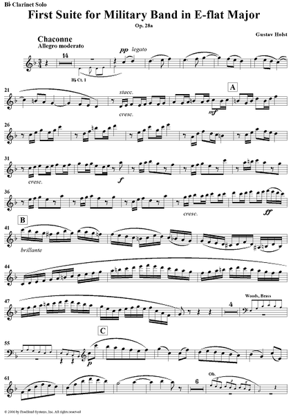 First Suite in E flat Op. 28a Clarinet in B flat Sheet