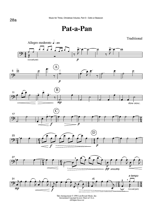 Pat-a-Pan - Part 3 Cello or Bassoon