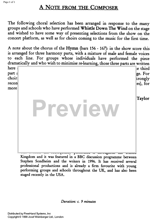 Choral Selection from Whistle Down The Wind - Notes