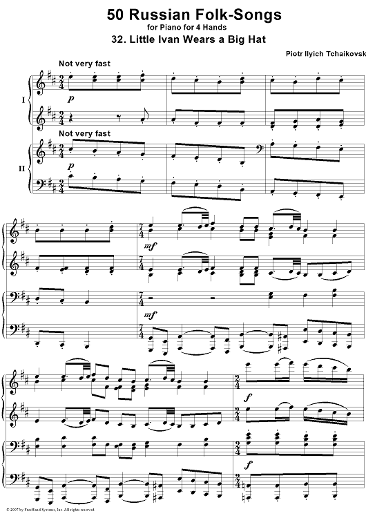 50 Russian Folk-Songs. No. 32. Little Ivan Wears a Big Hat