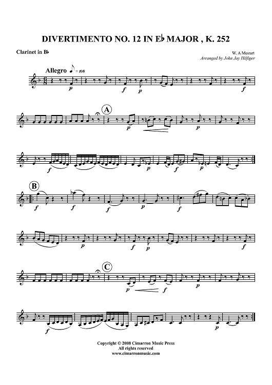 Divertimento No. 12 in Eb Major, K. 252 - Clarinet in Bb