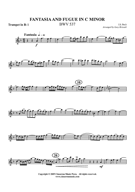 Fantasia and Fugue in C Minor, BWV 537 - Trumpet 1 in Bb