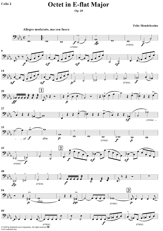 String Octet in E-flat Major, Op. 20 - Cello 2