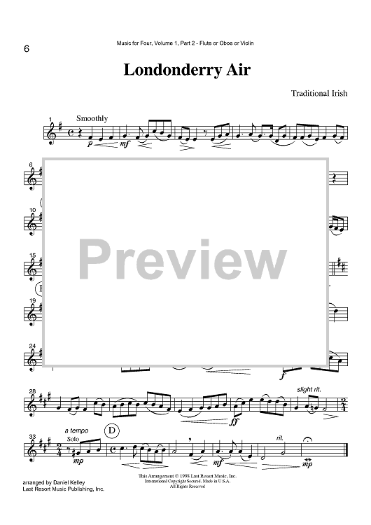 Londonderry Air - Part 2 Flute, Oboe or Violin