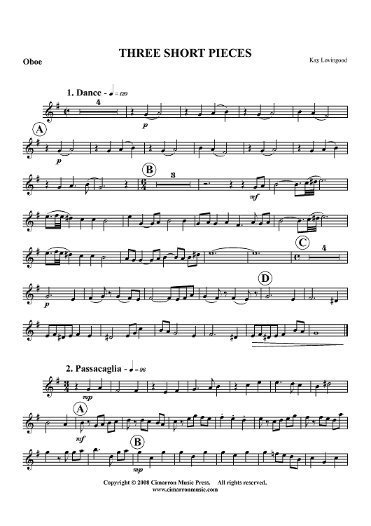 3 Short Pieces - Oboe