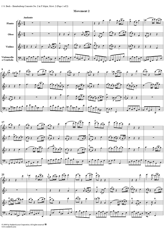 Brandenburg Concerto No. 2: Andante - Score