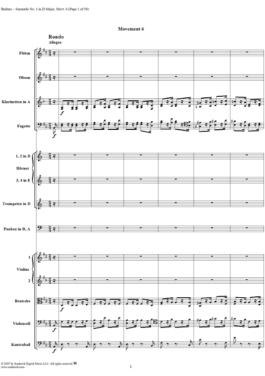 Serenade No. 1 in D Major, Movement 6 - Full Score