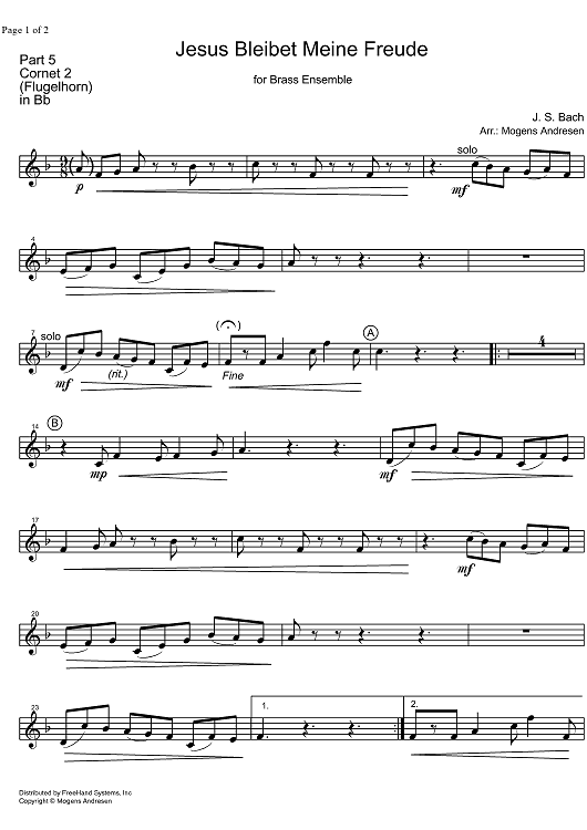 Jesu, Joy of Man's Desiring BWV 147 - B-flat Cornet 2