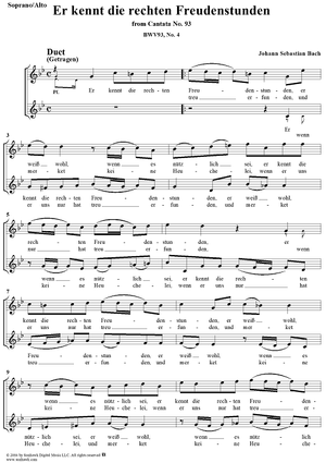 "Er kennt die rechten Freudenstunden", Duet, No. 4 from Cantata No. 93: "Wer nur den lieben Gott lässt walten" - Soprano and Alto