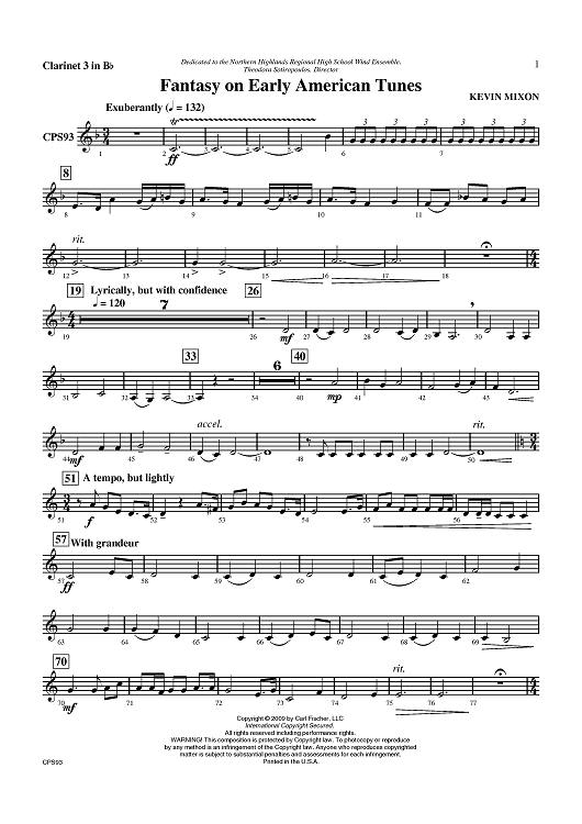 Fantasy on Early American Tunes - Clarinet 3 in B-flat