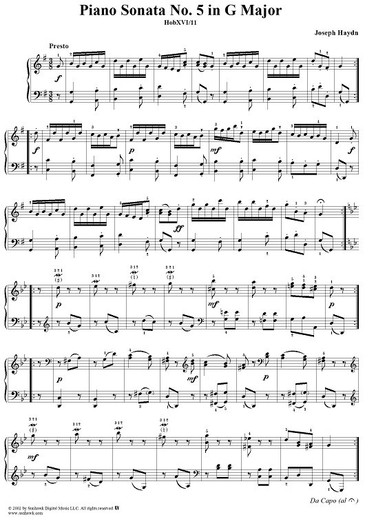 Piano Sonata no. 5 in G major, HobXVI/11