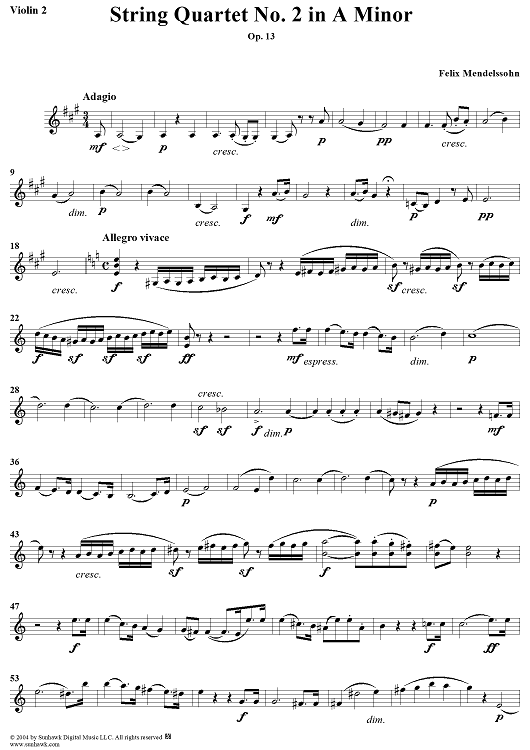 String Quartet No. 2 in A Minor, Op. 13 - Violin 2
