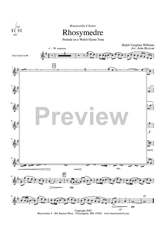 Rhosymedre - Prelude on a Welsh Hymn Tune - Solo Cornet in Bb