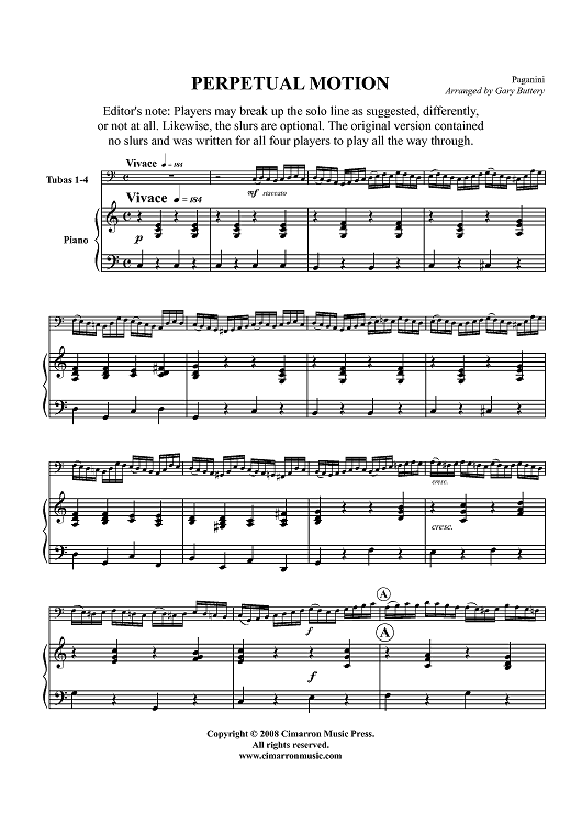 Moto Perpetuo (Perpetual Motion) - Piano Score