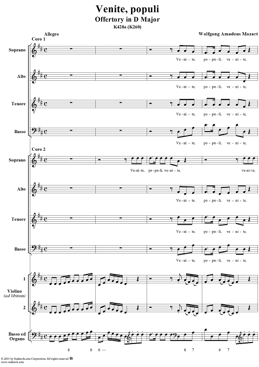 Offertorium de venerabili sacremento "Venite populi," K428a (K260)