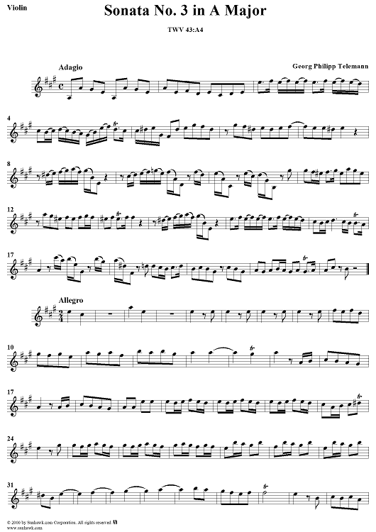Sonata No. 3 in A Major - Violin