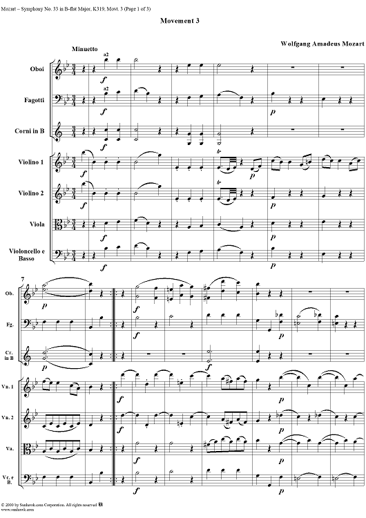 Symphony No. 33 in B-flat Major, Movement 3 - Full Score