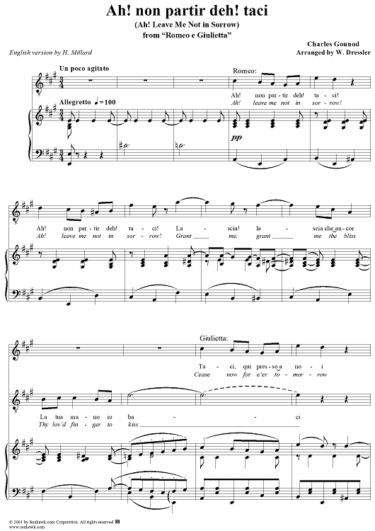 Ah! non partir deh! taci