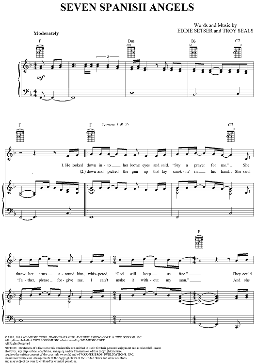 Seven Spanish Angels Sheet Music By Willie Nelson For Piano Vocal seven-spanish-angels-sheet-music-by-willie-nelson-for-piano-vocal